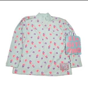 Vintage EJ GITANO Mock Neck Long Sleeve Blue All Over Heart Print Girls 6X NWT